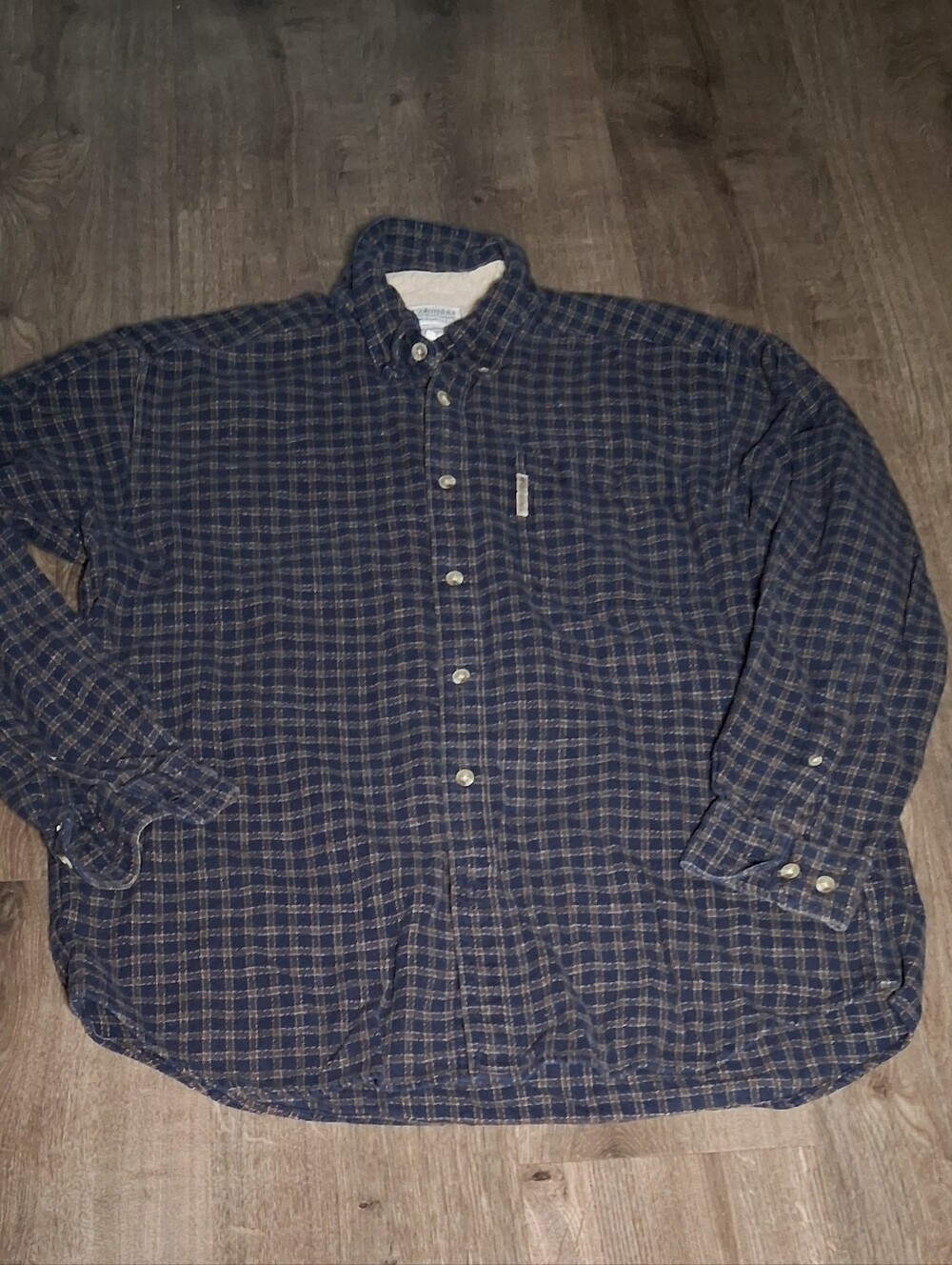 Vintage 90s Columbia Plaid Flannel Shirt Men's Large Blue Brown Cotton Vintage